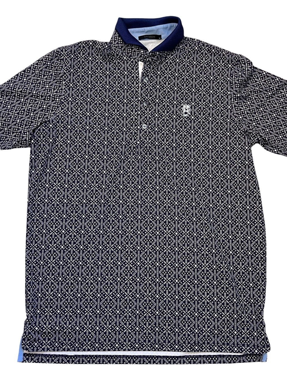 Greyson Montclair Golf Club Polo Medium Navy Patterned Performance Golf Shirt - Picture 2 of 9